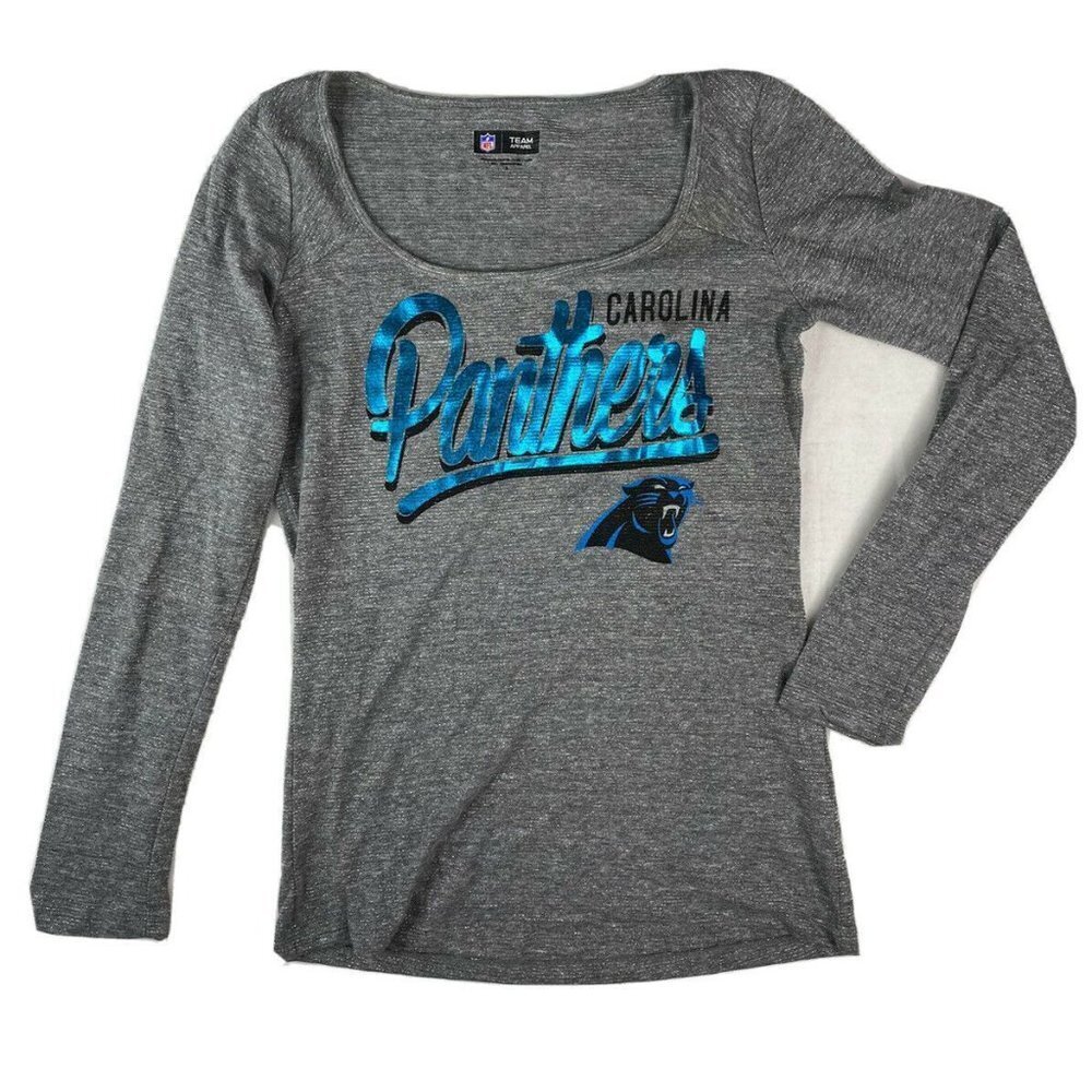 Carolina Panthers Womens T Shirt NFL Team Apparel SZ S Silver Shimmer Long Sleev